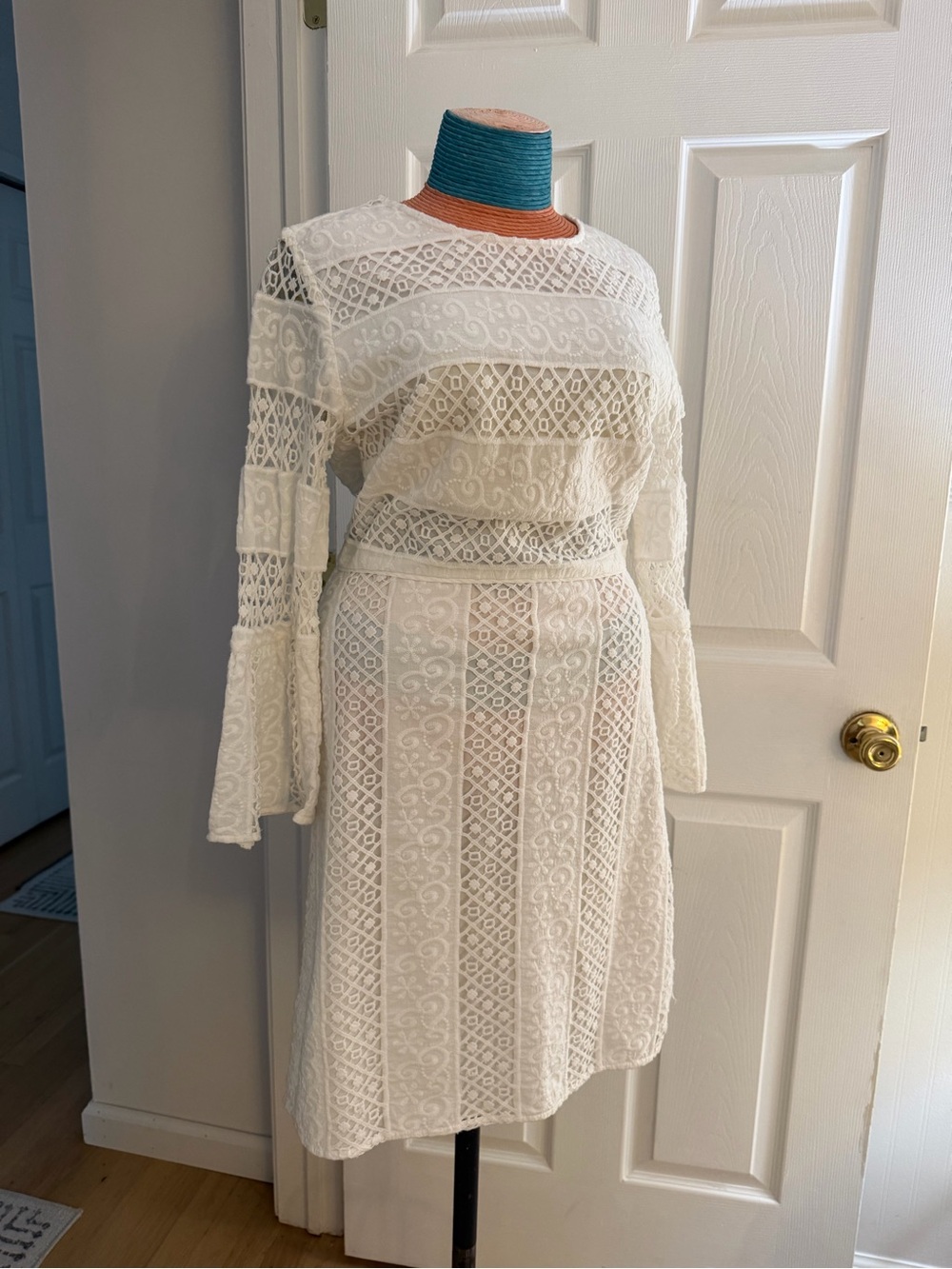 LOFT 100% Cotton Lace Bell-Sleeve Mini Dress